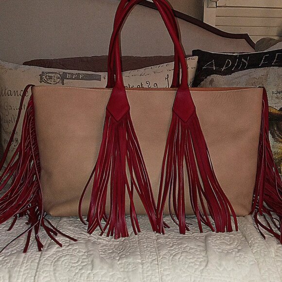 Sara Battaglia Theresa Large Italian Leather Tri Color Tote - Picture 4 of 10